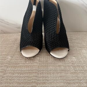 Black Textured Peep-Toe Heels (6.5)